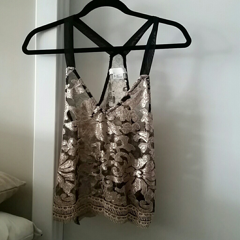 Gold Sequin & Lace Tank